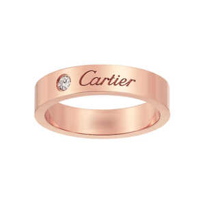 二手99新Cartier/卡地亚签名款18K玫瑰金宽版4mm单钻戒指男女结婚