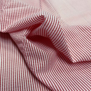 日本进口红白条纹凹凸提花纯棉泡泡棉面料设计师连衣裙衬衫布料