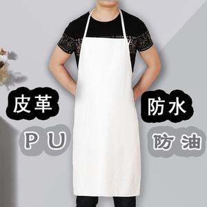 超好看的围裙时尚洋气皮PU防水防油软皮餐饮专用女食堂白色厨房厨