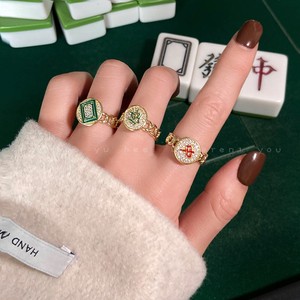 设计感的独特戒指食指网红爆款中發白麻将女新中式高级开口发财戒
