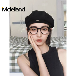 Mclelland春夏贝雷帽女2024新款显脸小大头围韩版八角帽黑色帽子
