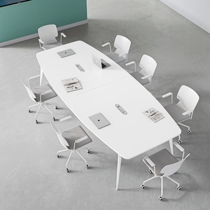 椭圆会议桌长条桌办公桌椅组合简约现代洽谈大小型白色会议室桌子