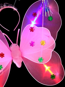 儿童天使发光蝴蝶翅膀背饰玩具小女孩魔法棒表演仙女公主粉色裙子