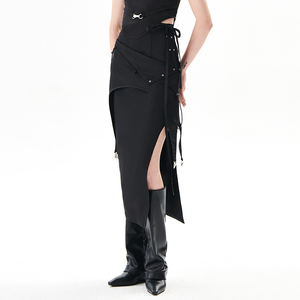ARTBRUT黑色不对称半身裙中长款设计感开衩a字辣妹包臀裙高腰显瘦