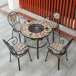 户外桌椅庭院休闲喝茶家用花园院子室外烧烤桌铁艺圆桌子椅子组合