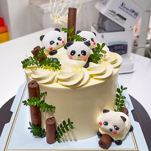 熊猫棉花糖蛋糕装饰摆件手指饼干巧克力棒围边生日烘焙装扮插配件