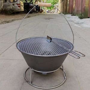 。户外庭院家用便携式铸铁火盆烧烤盆烧烤架木炭烧烤炉围炉煮茶