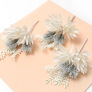 银白色松针仿真花束 假花 假植物 diy手工花环材料 圣诞氛围装饰