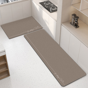 现代简约硅藻泥吸水脚垫厨房专用地垫防滑防油耐脏纯棕色极简毯子