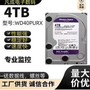 西数4T紫盘WD40PURX垂直台式机械硬盘海康录像机专用监控机盘4tb