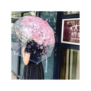 。雨伞女生高颜值拍照道具透明长柄樱花折叠自动伞拱形加厚阿波罗