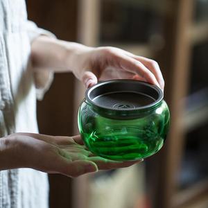 2024新款玻璃建水茶洗水盂壶承干泡台锡合金盖日式琉璃茶渣桶缸倒