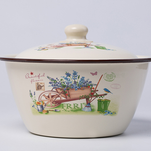 加厚食品级搪瓷碗家用油盆带盖汤碗老式猪油罐和面盆瓷盆