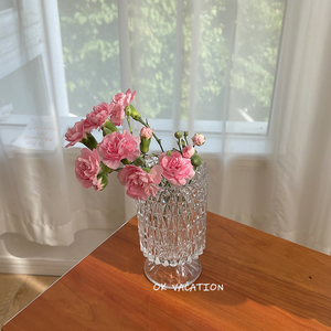 花瓶高级感摆件法式复古轻奢客厅餐桌透明玻璃水晶鲜花仿真花玫瑰