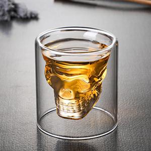 骷髅头骨酒杯水杯水晶骷髅啤酒杯个性鸡尾酒吧创意双层透明玻璃杯