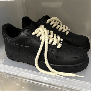 适配Nike Air Force1黑武士黑色空军一号米白色圆形AF1棉麻粗鞋带