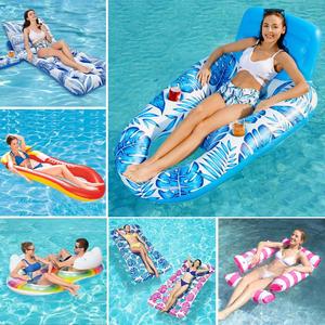 。充气水上躺椅带扶手夹网浮排游泳圈戏水玩具水上浮排夏季水上玩