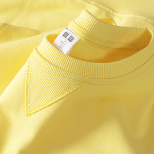 小清新奶黄色320g纯棉倒三角圆领卫衣男女鸢尾黄柠檬黄浅黄打底衫