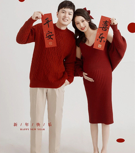 影楼新年主题孕妇照服装情侣服装红色唯美韩系孕妈咪写真拍照衣服