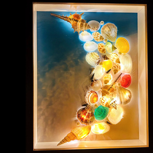 自制贝壳海螺标本装饰画展示相框手工diy小夜灯520情人节月亮礼物