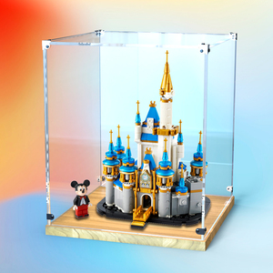 展示盒适用乐高迪士尼城堡40478 防尘罩积木木质底透明收纳盒子