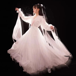 神明少女公主汉服白色古装超仙气古风飘逸古典舞蹈神话演出服套装