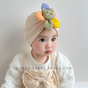 婴儿帽子春秋季新生儿薄款胎帽可爱太阳花小熊女宝宝印度帽护囟门
