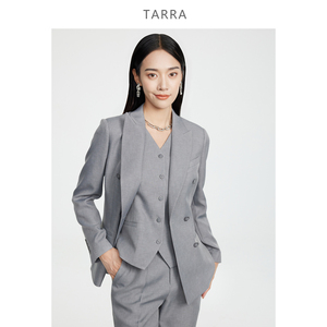 天马/TARRA职业套装女气质正装西服灰色九分裤通勤大学生答辩西装