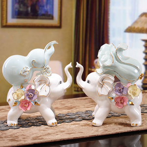客厅创意大象摆件家居镇宅招财风水电视柜装饰现代简约陶瓷工艺品