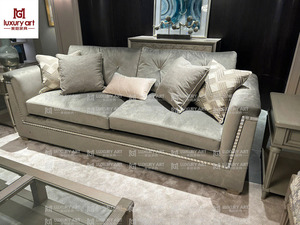 美格art家具莫里印象绒布沙发美式灰色复古三人沙发法式轻奢组合