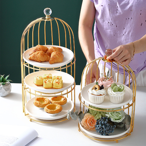 餐厅酒店创意鸟笼单双层展示架蛋糕甜品台架子客厅下午茶陶瓷托盘