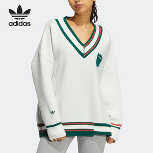 Adidas/阿迪达斯官方正品三叶草女子毛衣保暖针织V领上衣HS9521