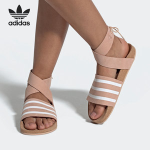 Adidas/阿迪达斯正品夏季三叶草女子沙滩平底时尚运动凉鞋EG3855