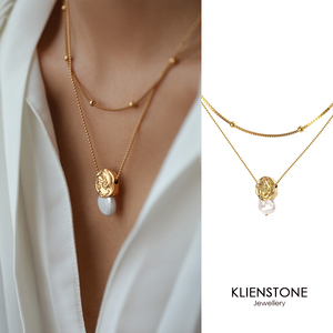 K.S boutique买手合作金币天然花瓣珍珠双层项链镀金复古法式精致