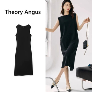 Theory Angus 2023夏新款无袖小黑裙气质显瘦圆领背心连衣裙
