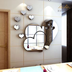创意爱心形3D立体防水镜面浪漫墙贴客厅餐厅玄关墙面装饰自粘贴画