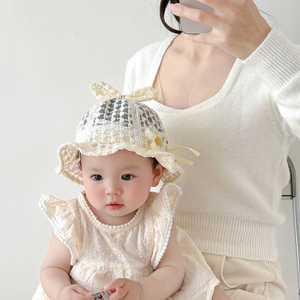 婴儿帽子夏季薄款可调节渔夫帽宝宝遮阳帽女宝防晒帽太阳帽婴幼儿
