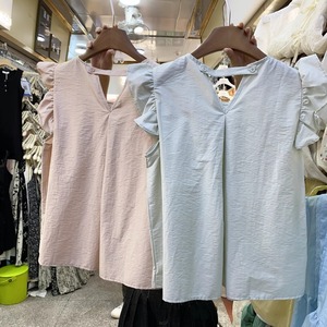 广东广州十三行女装高端欧货上衣设计感荷叶边小飞无袖娃娃衬衫