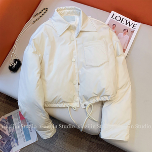 白色短款棉服女冬季2024新款高级感超好看宽松加厚小个子棉衣外套