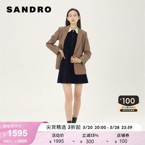 SANDRO Outlet女装时尚经典复古格纹西装一粒扣外套SFPVE00697