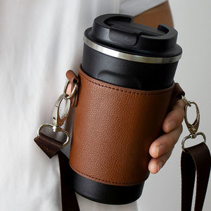 时尚奶茶杯PU杯套随行外带打包咖啡杯手提斜挎背带保护套便携皮袋