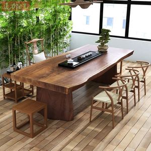 新中式大板茶桌椅组合实木功夫泡茶桌办公室总裁老板桌大班台原木