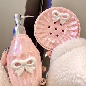 OQ5M卫浴牙刷五件套蝴蝶结甜美陶瓷闺蜜礼盒粉色洗漱套件漱口杯套