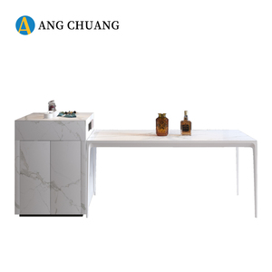 白色岩板岛台餐桌一体意式高端家用开放厨房现代简约餐桌椅子组合