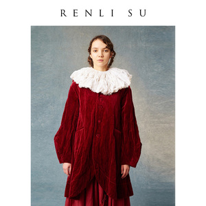renlisu仁莉苏设计师品牌连帽外套女红色灯笼袖2023年春季新款