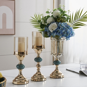 简约轻奢金色北欧烛台摆件婚礼拍摄道具欧式美式家用餐桌花瓶客厅