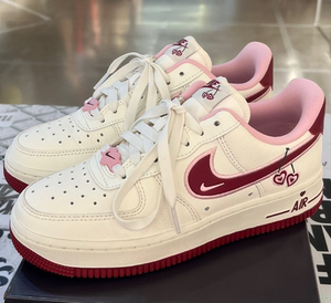 适配Nike耐克af1空军一号情人节限定低帮板鞋鞋带女款白粉红