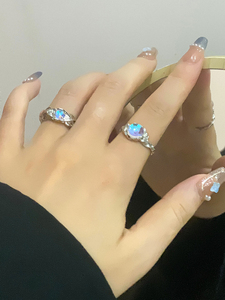 2件套温柔月光石戒指女小众设计高级感欧泊石戒指ins食指环新款
