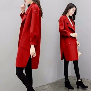 毛呢外套女秋季韩版宽松显瘦呢子大衣中长款毛呢红色阔版高级大衣