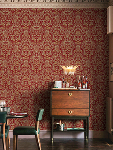 欧式复古无缝墙布客厅卧室背景墙壁纸新古典红色墙纸轻奢定制壁画